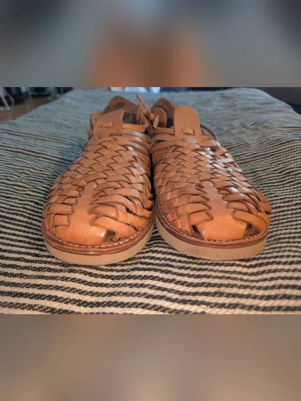 Yuketen Cruz Woven Leather Huarache Tan Shoes Mexico Men 30 US Size 11